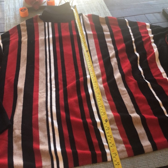 #5 NWOT Turtle Neck Poncho Cape with Stripes and Button Detail - Picture 11 of 15